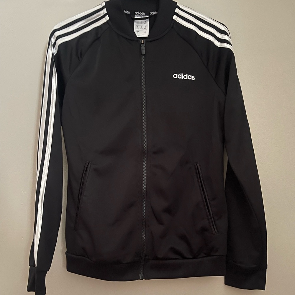 Adidas Women's Black Bomber Jacket with White Stripes - Picture 4 of 8